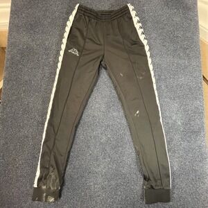 Kappa Pants Mens XS Black White Logo Side Stripe Track Athletic Tapered Joggers